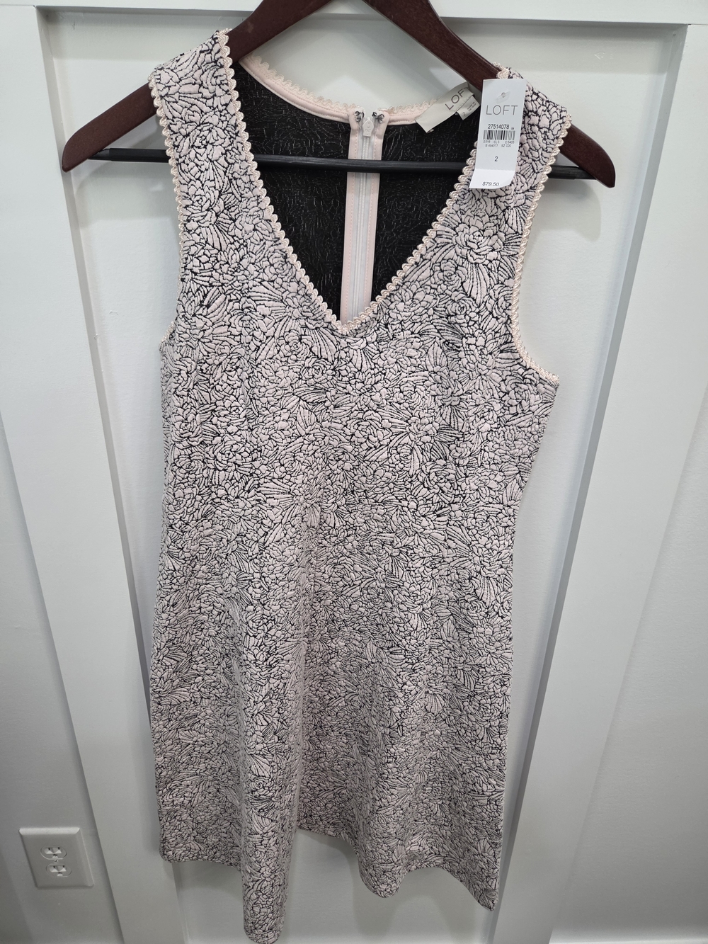LOFT Pale Pink and Black Floral V-Neck Mini Dress